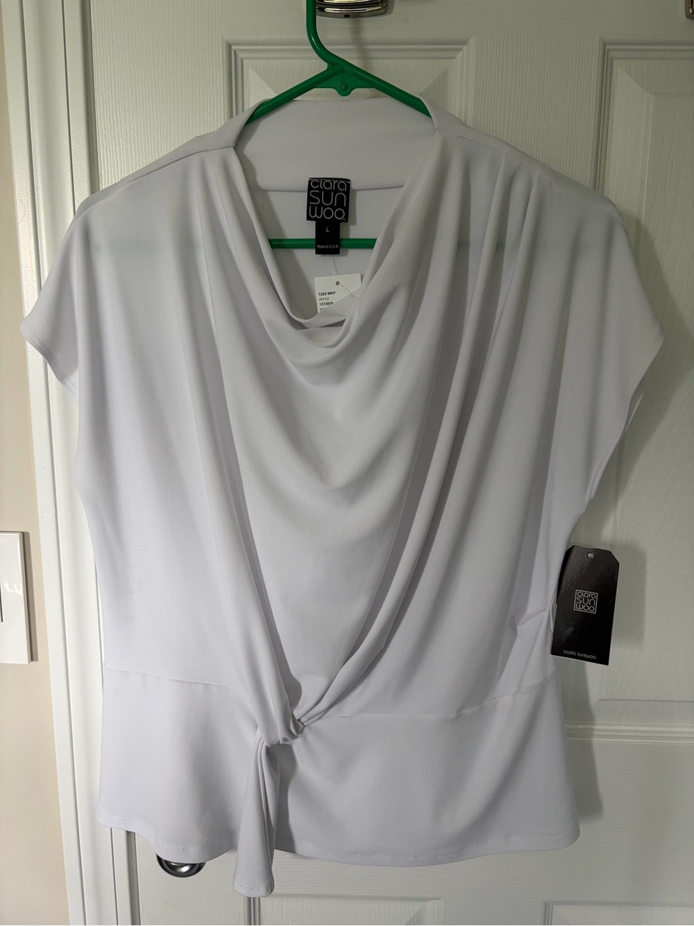 CLARA SUNWOO White Draped Front Knot Blouse